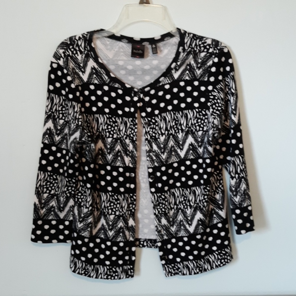 Rafaella Black/White Print Cardigan, size M